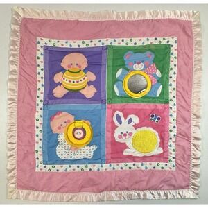 Vintage 1983 Fisher Price Baby Blanket Tummy Time Activity Mat 27x28" Satin Trim